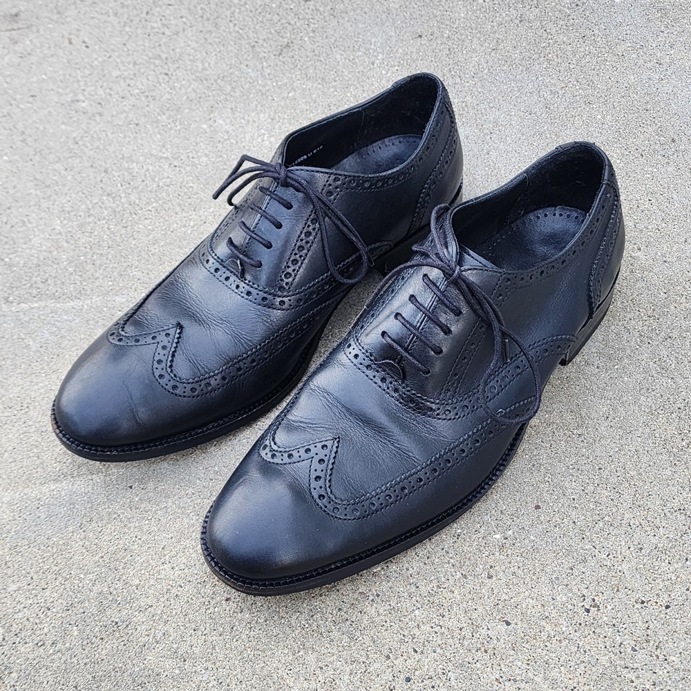 COLE HAAN WINGTIP Oxford Shoes - Men 9.5 M - Black Derby Oxford Brogue Preppy